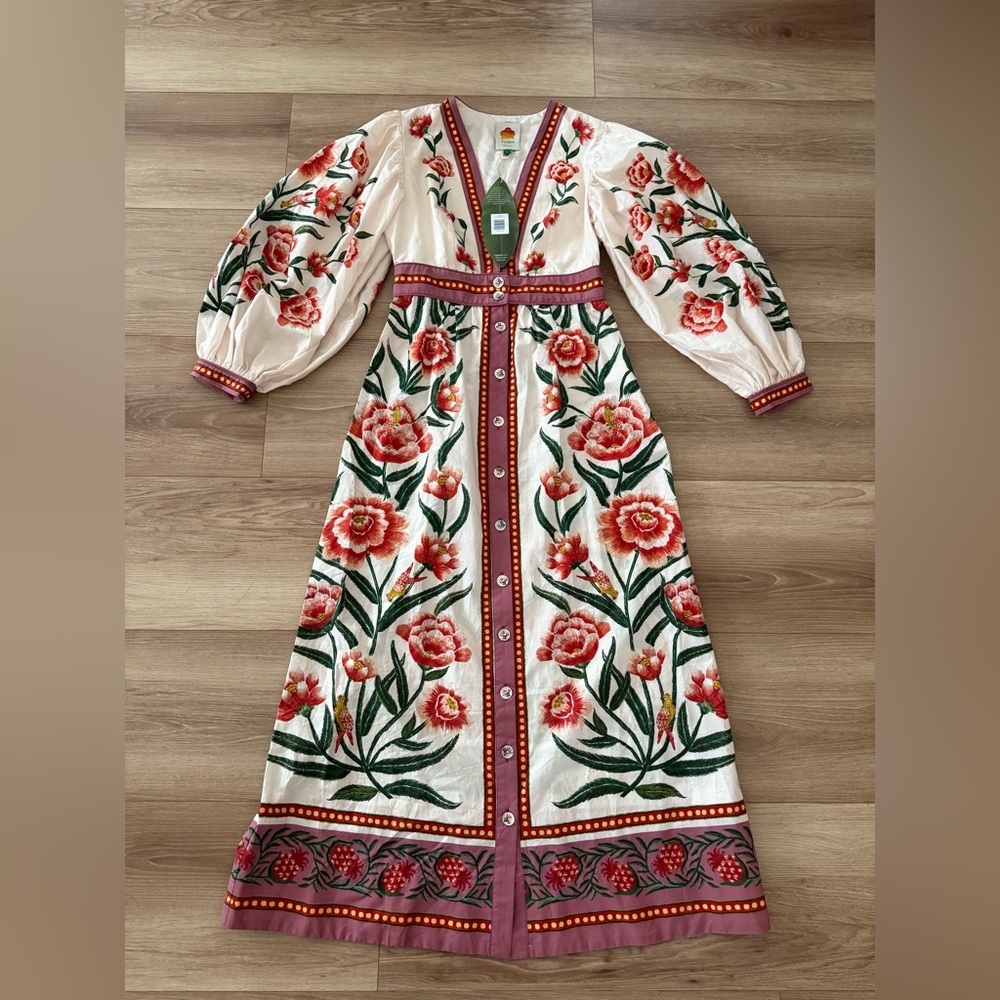 FARM RIO Ainika Floral Maxi dress Small Cream/Red